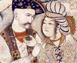 Muhammed Qasim 1627 - Mundschenk - illuminierte Miniatur vom Shah Abbas I (1571_1629) aus Persien, wie er seinen Mundschenk umarmt - Louvre, Paris