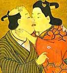 Miyakawa Choshun (1682_1753) _ Das Go Spiel _ Mitte 18. Jhd., shuga_Gemälde auf Seide, abgedruckt in ''The Love of Samurai, A Thousand Years of Japanese Homosexuality'' von Tsuneo Watanabe und Jun''ichi Iwata